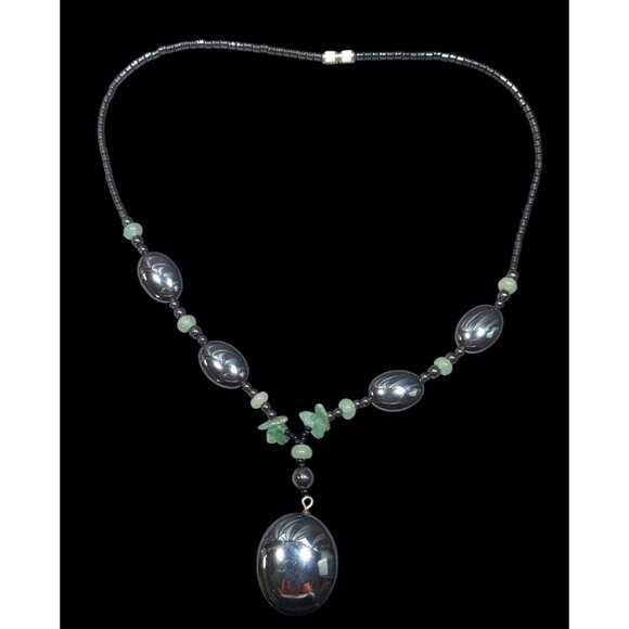 Handmade Hematite And Green Amethyst Beaded Drop Necklace - Picture 1 of 6
